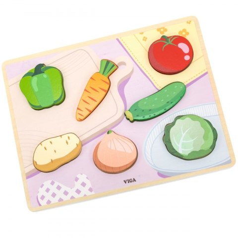 VIGA Drewniane Puzzle Układanka Montessori 2w1 Figurki Warzywa VIGA Drewniane Puzzle Układanka Montessori 2w1 Figurki Warzywa