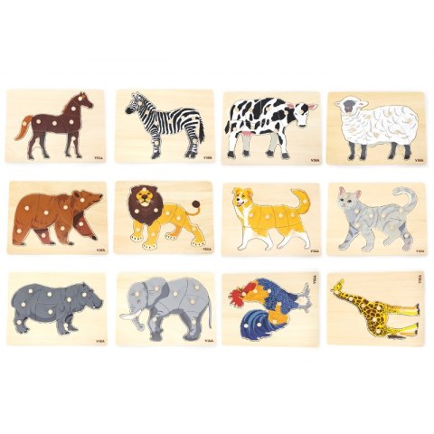 VIGA Zestaw Puzzle Drewniane 12 Układanek Zwierzątka Montessori + Stojak VIGA Zestaw Puzzle Drewniane 12 Układanek Zwierzątka Montessori + Stojak