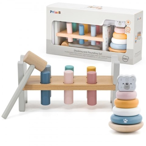 VIGA PolarB Zestaw Drewniana Piramidka + Przebijanka z Młoteczkiem Miś Polarny Montessori VIGA PolarB Zestaw Drewniana Piramidka + Przebijanka z Młoteczkiem Miś Polarny Montessori