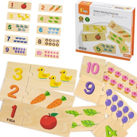 VIGA Zestaw Drewniane Puzzle Dopasuj Liczby Układanka Montessori VIGA Zestaw Drewniane Puzzle Dopasuj Liczby Układanka Montessori