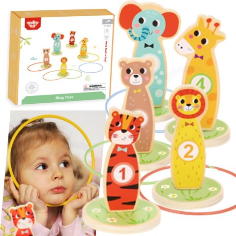 TOOKY TOY Drewniana Gra Zręcznościowa Rzut do Celu Zwierzątka 15 el. TOOKY TOY Drewniana Gra Zręcznościowa Rzut do Celu Zwierzątka 15 el.