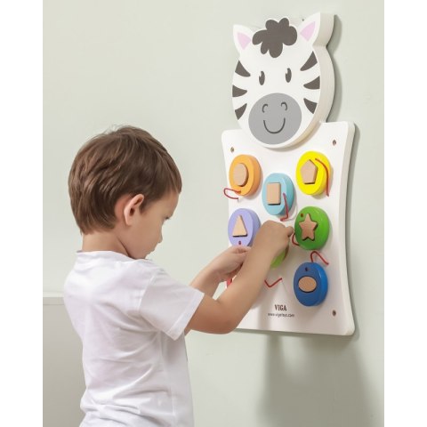 VIGA Drewniana Tablica Manipulacyjna Zebra Certyfikat FSC Montessori VIGA Drewniana Tablica Manipulacyjna Zebra Certyfikat FSC Montessori