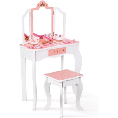 TOOKY TOY Drewniana Toaletka z Krzesełkiem Składane Lusterko Akcesoria 15 el. TOOKY TOY Drewniana Toaletka z Krzesełkiem Składane Lusterko Akcesoria 15 el.