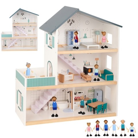 TOOKY TOY Duży Drewniany Domek dla Lalek + Figurki FSC TOOKY TOY Duży Drewniany Domek dla Lalek + Figurki FSC
