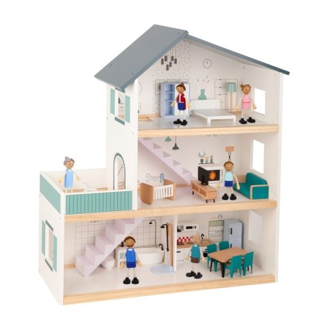 TOOKY TOY Duży Drewniany Domek dla Lalek + Figurki FSC TOOKY TOY Duży Drewniany Domek dla Lalek + Figurki FSC