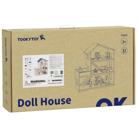TOOKY TOY Duży Drewniany Domek dla Lalek + Figurki FSC TOOKY TOY Duży Drewniany Domek dla Lalek + Figurki FSC