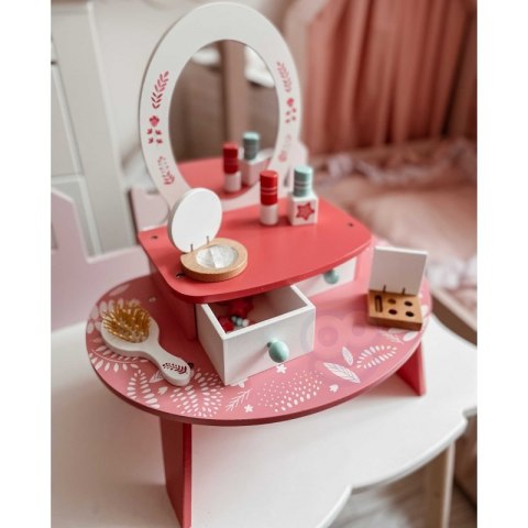 TOOKY TOY Różowa Toaletka Drewniana Do Makijażu z Lustrem TOOKY TOY Różowa Toaletka Drewniana Do Makijażu z Lustrem