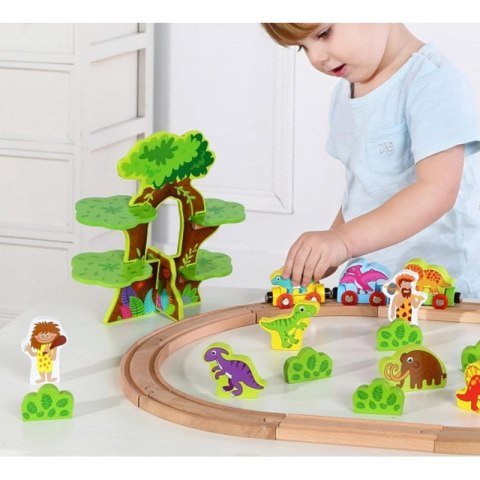 TOOKY TOY Drewniana Magnetyczna Kolejka Dinozaury + Figurki TOOKY TOY Drewniana Magnetyczna Kolejka Dinozaury + Figurki