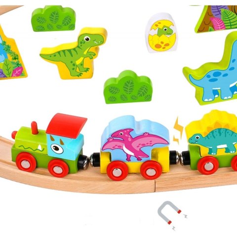 TOOKY TOY Drewniana Magnetyczna Kolejka Dinozaury + Figurki TOOKY TOY Drewniana Magnetyczna Kolejka Dinozaury + Figurki