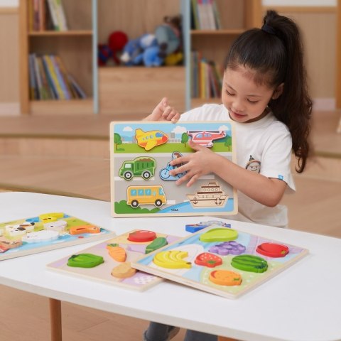 VIGA Drewniane Puzzle Układanka Montessori 2w1 Figurki Pojazdy VIGA Drewniane Puzzle Układanka Montessori 2w1 Figurki Pojazdy