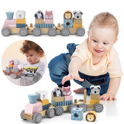 VIGA PolarB Drewniana Kolejka z wagonikami i zwierzątkami do ciągnięcia Montessori VIGA PolarB Drewniana Kolejka z wagonikami i zwierzątkami do ciągnięcia Montessori