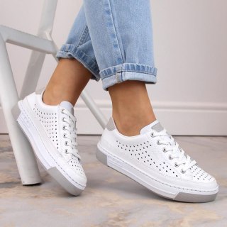 Skórzane buty ażurowe Rieker W RKR642 białe