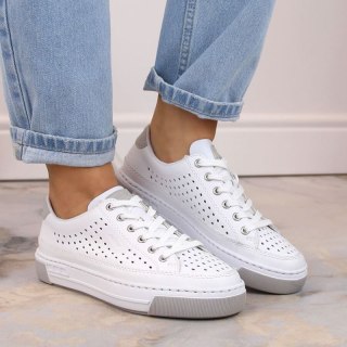 Skórzane buty ażurowe Rieker W RKR642 białe