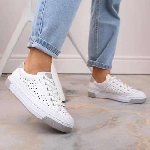 Skórzane buty ażurowe Rieker W RKR642 białe Skórzane buty ażurowe Rieker W RKR642 białe