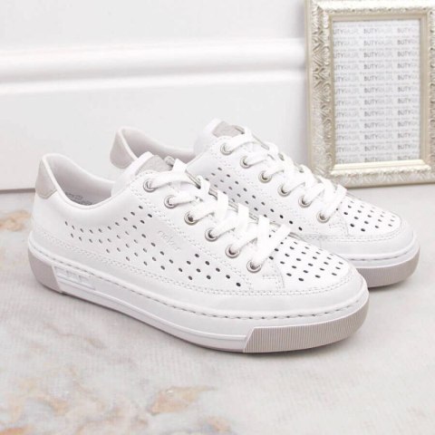 Skórzane buty ażurowe Rieker W RKR642 białe Skórzane buty ażurowe Rieker W RKR642 białe