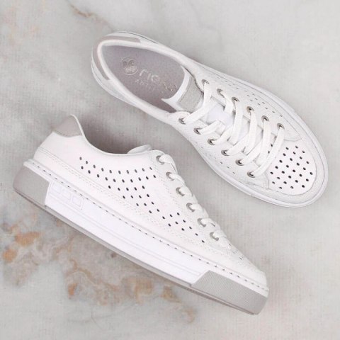 Skórzane buty ażurowe Rieker W RKR642 białe Skórzane buty ażurowe Rieker W RKR642 białe