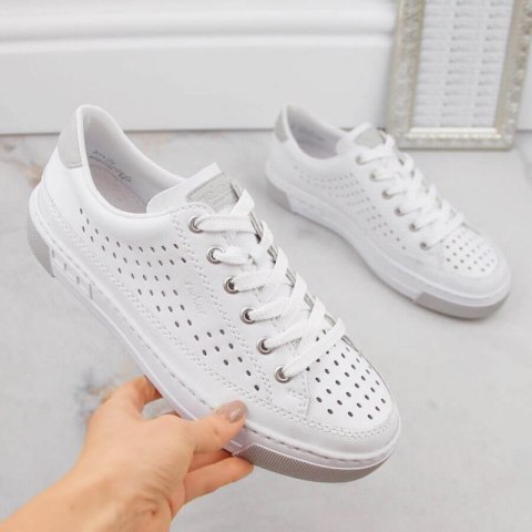 Skórzane buty ażurowe Rieker W RKR642 białe Skórzane buty ażurowe Rieker W RKR642 białe