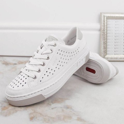 Skórzane buty ażurowe Rieker W RKR642 białe Skórzane buty ażurowe Rieker W RKR642 białe