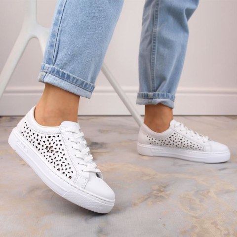 Skórzane komfortowe buty Rieker W RKR641 białe Skórzane komfortowe buty Rieker W RKR641 białe