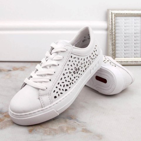 Skórzane komfortowe buty Rieker W RKR641 białe Skórzane komfortowe buty Rieker W RKR641 białe