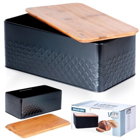 Chlebak na Pieczywo Chleb z Deską Czarny Metalowy VILDE 33,5x18,5x12,5 cm Chlebak na Pieczywo Chleb z Deską Czarny Metalowy VILDE 33,5x18,5x12,5 cm