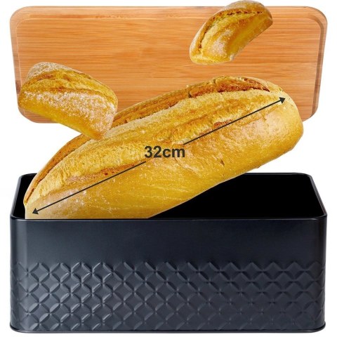 Chlebak na Pieczywo Chleb z Deską Czarny Metalowy VILDE 33,5x18,5x12,5 cm Chlebak na Pieczywo Chleb z Deską Czarny Metalowy VILDE 33,5x18,5x12,5 cm