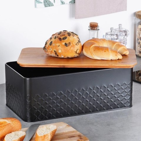 Chlebak na Pieczywo Chleb z Deską Czarny Metalowy VILDE 33,5x18,5x12,5 cm Chlebak na Pieczywo Chleb z Deską Czarny Metalowy VILDE 33,5x18,5x12,5 cm