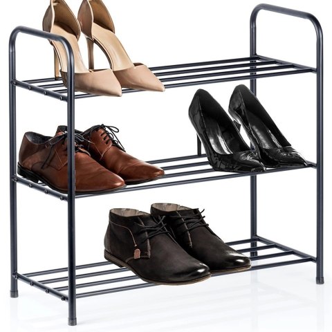 Półka Regał na Buty 3-Poziomowy Metalowy Czarny Solidny VILDE 63x28x60 cm Półka Regał na Buty 3-Poziomowy Metalowy Czarny Solidny VILDE 63x28x60 cm