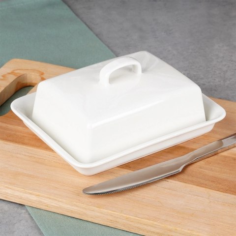 Maselniczka z Pokrywką Pojemnik na Masło Biały Ceramiczny VILDE 16x13 cm Maselniczka z Pokrywką Pojemnik na Masło Biały Ceramiczny VILDE 16x13 cm