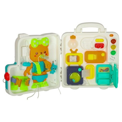 Tablica manipulacyjna sensoryczna montessori walizka pokrętła miś XXL światło dźwięk Tablica manipulacyjna sensoryczna montessori walizka pokrętła miś XXL światło dźwięk