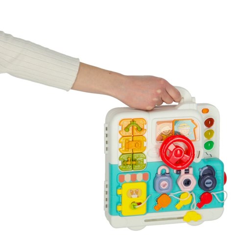 Tablica manipulacyjna sensoryczna montessori walizka pokrętła miś XXL światło dźwięk Tablica manipulacyjna sensoryczna montessori walizka pokrętła miś XXL światło dźwięk