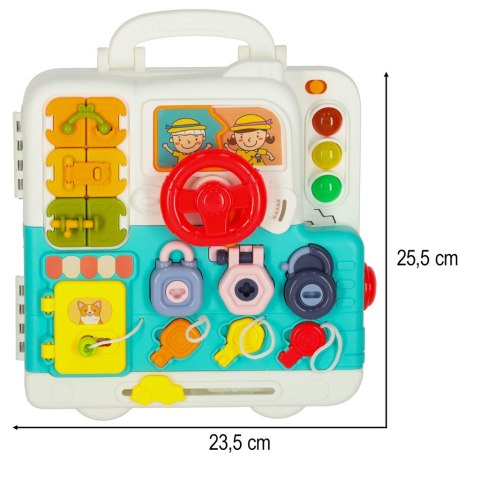 Tablica manipulacyjna sensoryczna montessori walizka pokrętła miś XXL światło dźwięk Tablica manipulacyjna sensoryczna montessori walizka pokrętła miś XXL światło dźwięk
