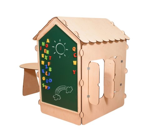 Domek ogrodowy drewniany stolik tablica kredowa 86 x 137 x 105 cm Domek ogrodowy drewniany stolik tablica kredowa 86 x 137 x 105 cm
