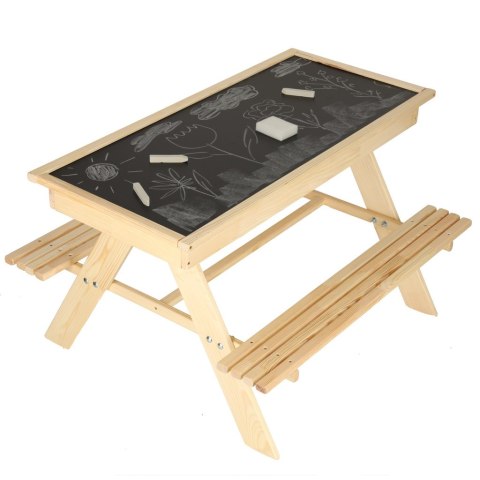 Ławka ogrodowa stolik dla dzieci drewniany piaskownica tablica 92 x 78 x 52 cm Ławka ogrodowa stolik dla dzieci drewniany piaskownica tablica 92 x 78 x 52 cm