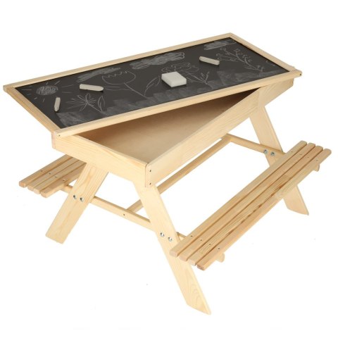 Ławka ogrodowa stolik dla dzieci drewniany piaskownica tablica 92 x 78 x 52 cm Ławka ogrodowa stolik dla dzieci drewniany piaskownica tablica 92 x 78 x 52 cm