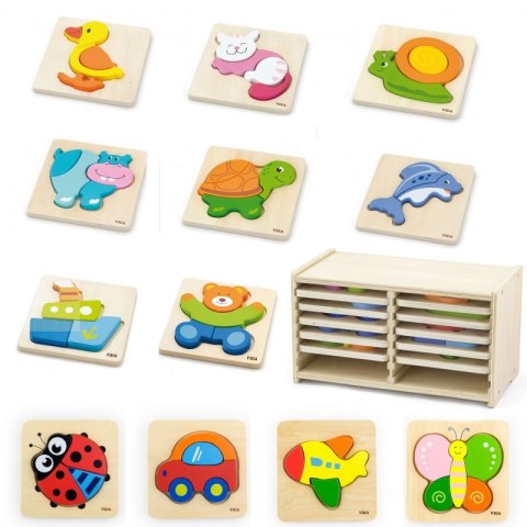 Viga Toys Puzzle drewniane 12 plansz Viga Toys Puzzle drewniane 12 plansz