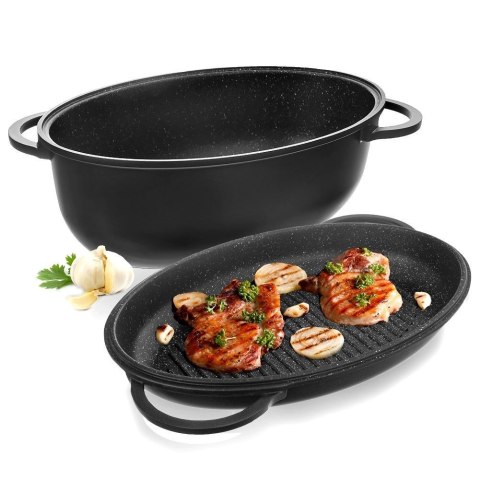 Brytfanna granitowa owalna do pieczenia smażenia patelnia grillowa 2w1 10 l GRANDE Brytfanna granitowa owalna do pieczenia smażenia patelnia grillowa 2w1 10 l GRANDE