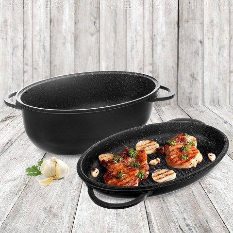 Brytfanna granitowa owalna do pieczenia smażenia patelnia grillowa 2w1 10 l GRANDE Brytfanna granitowa owalna do pieczenia smażenia patelnia grillowa 2w1 10 l GRANDE