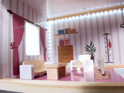Domek dla lalek drewniany MDF mebelki 78cm czarny LED Domek dla lalek drewniany MDF mebelki 78cm czarny LED