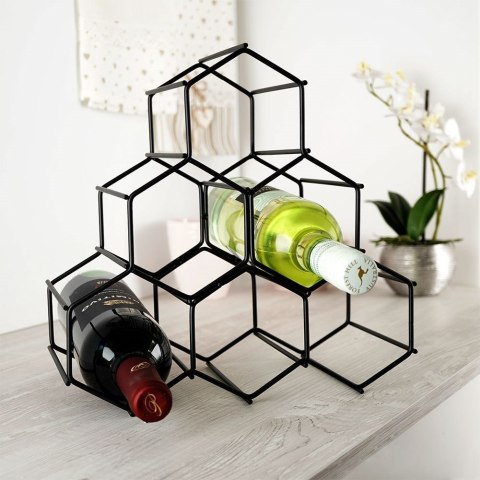 Stojak na wino metalowy czarny 6 butelek 29,5x14,5x28,5 cm Stojak na wino metalowy czarny 6 butelek 29,5x14,5x28,5 cm