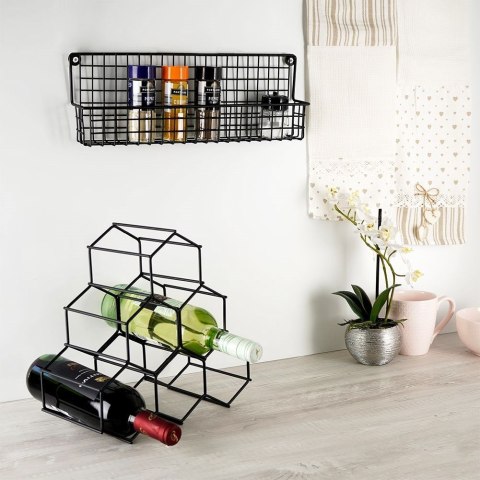 Stojak na wino metalowy czarny 6 butelek 29,5x14,5x28,5 cm Stojak na wino metalowy czarny 6 butelek 29,5x14,5x28,5 cm