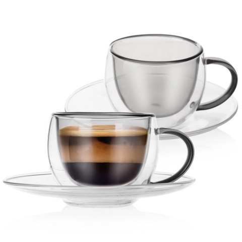 Filiżanki termiczne ze spodkiem z podwójną ścianką do kawy espresso DOUBLE 90 ml 2 szt. Filiżanki termiczne ze spodkiem z podwójną ścianką do kawy espresso DOUBLE 90 ml 2 szt.
