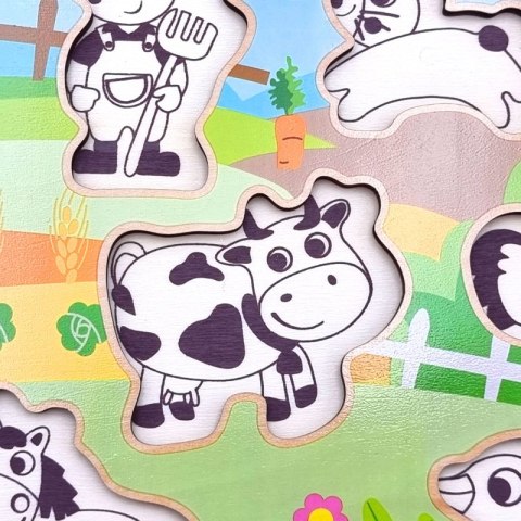 WOOPIE GREEN Drewniane Puzzle Montessori Farma z Pinezkami Do Dopasowania WOOPIE GREEN Drewniane Puzzle Montessori Farma z Pinezkami Do Dopasowania