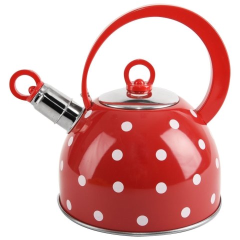 Czajnik stalowy z gwizdkiem do gotowania wody czerwony w kropki retro 1,5 l KARIN Czajnik stalowy z gwizdkiem do gotowania wody czerwony w kropki retro 1,5 l KARIN
