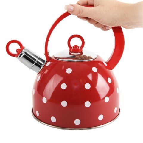 Czajnik stalowy z gwizdkiem do gotowania wody czerwony w kropki retro 1,5 l KARIN Czajnik stalowy z gwizdkiem do gotowania wody czerwony w kropki retro 1,5 l KARIN