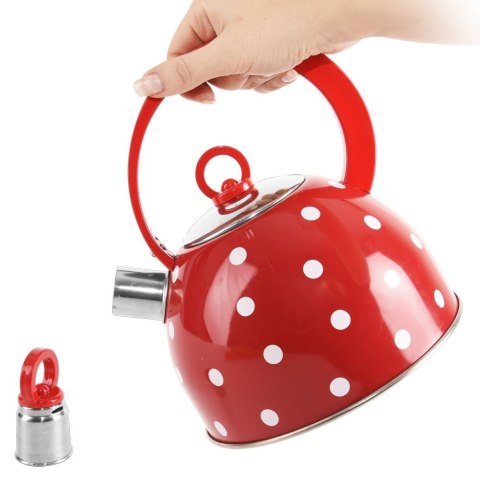 Czajnik stalowy z gwizdkiem do gotowania wody czerwony w kropki retro 1,5 l KARIN Czajnik stalowy z gwizdkiem do gotowania wody czerwony w kropki retro 1,5 l KARIN