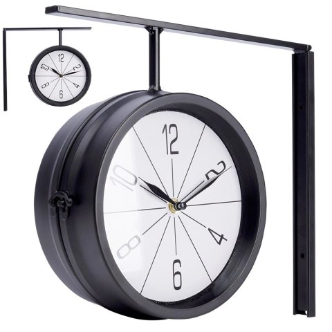 Zegar ścienny metalowy czarny dwustronny 30,5x9,5x28 cm Zegar ścienny metalowy czarny dwustronny 30,5x9,5x28 cm