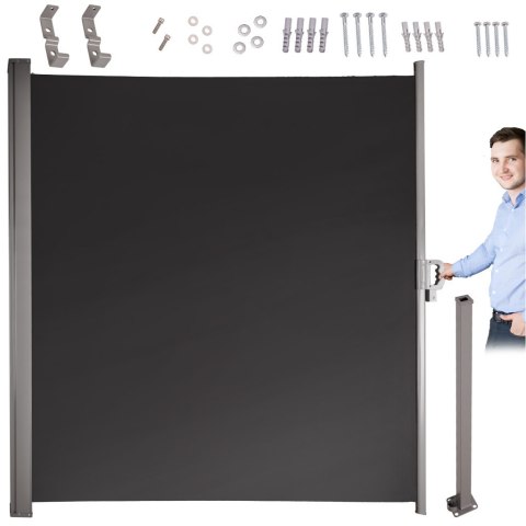 Markiza boczna tarasowa LUARO parawan zwijana 180 x 400 cm szara Markiza boczna tarasowa LUARO parawan zwijana 180 x 400 cm szara