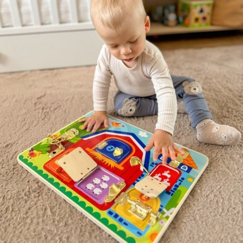 TOOKY TOY Tablica Manipulacyjna Zamki Obrazki Farma TOOKY TOY Tablica Manipulacyjna Zamki Obrazki Farma