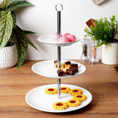 Patera porcelanowa 3-piętrowa poziomowa porcelanowa na ciastka ciasto owoce desery Patera porcelanowa 3-piętrowa poziomowa porcelanowa na ciastka ciasto owoce desery